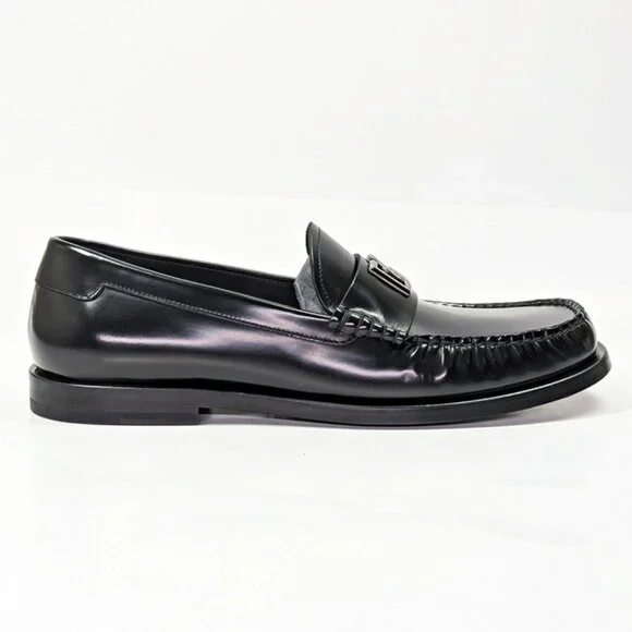 Dolce & Gabbana Men's DG-Plaque Polished Calfskin Leather Loafers Size 8.5